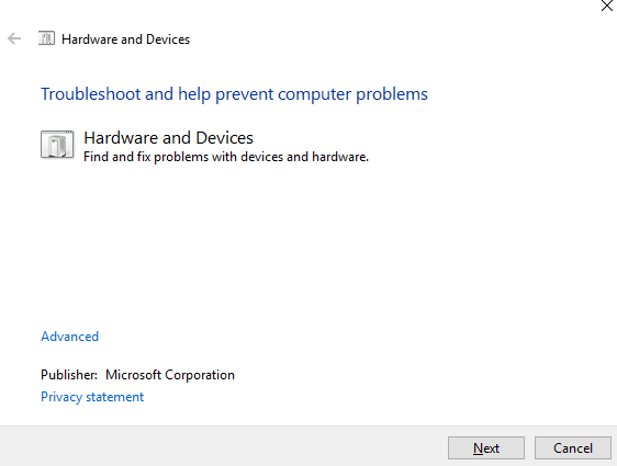 Υλικό και συσκευή Windows 10 